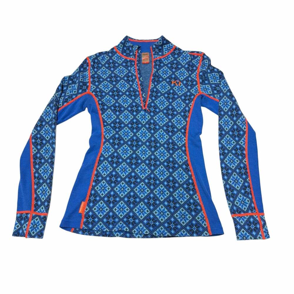 Kari Traa Rose Half Zip Women's Merino Wool Base Layer Top Royal Blue Size L